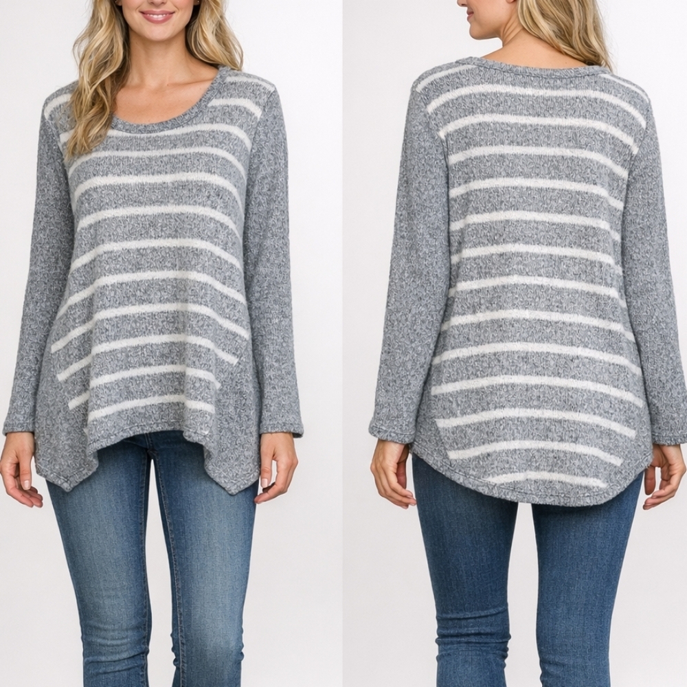 Nally & Millie Gray and White Striped Sweater